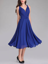 A-line V-neck Chiffon Tea-length Bridesmaid Dress With Sashes & Ribbons