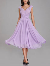 A-line V-neck Chiffon Tea-length Bridesmaid Dresses With Sashes and Ribbons