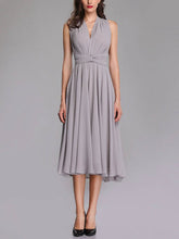 A-Line V-Neck Chiffon Tea-Length Bridesmaid Dress with Sashes & Ribbons