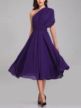 A-line One Shoulder Chiffon Tea-length Bridesmaid Dresses With Sashes / Ribbons