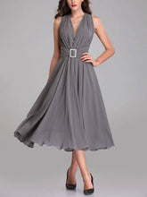 A-line V-neck Chiffon Tea-length Bridesmaid Dresses With Beading