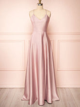 A-line V-neck Satin Floor-length Split Front Bridesmaid Dresses