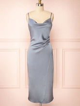 Silk-like Satin Tea-length Sheath/Column Cowl Neck Split Front Bridesmaid Dresses