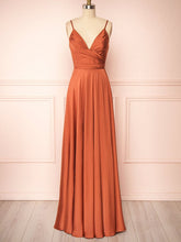 A-line V-neck Silk-like Satin Floor-length Ruffled Bridesmaid Dresses