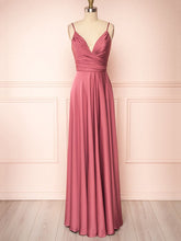 A-line V-neck Silk-like Satin Floor-length Ruffles Bridesmaid Dresses