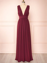 A-Line V-Neck Chiffon Floor-Length Bridesmaid Dresses with Ruffles