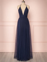 A-line V-neck Tulle Floor-length Ruffles Bridesmaid Dresses