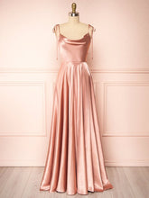 A-Line Cowl Neck Satin Floor-Length Split Front Bridesmaid Dress