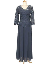 Gorgeous V-Neck 3/4 Sleeve Lace Chiffon Ruffles Vintage Floor-Length Mother of the Bride Dress