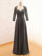 Unique Gray Mother of the Bride Dress with Beaded V-neck Lace Chiffon and 3/4 Sleeve
