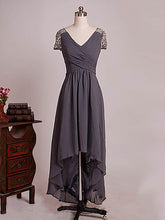 Gorgeous Gray Chiffon V-neck Mother of the Bride Dress with Beaded Asymmetrical Design