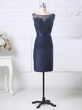 Dark Navy Taffeta Appliques Lace Scoop Neck Sheath/Column Mother of the Bride Dress