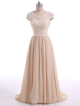 Chiffon Bow Back Mother of the Bride Dress with Short Sleeves and Sweep Train - Champagne
