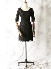 Gorgeous Black Lace Mother of the Bride Dresses - Short/Mini Scoop Neck 1/2 Sleeve