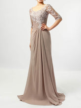 Elegant Chiffon Tulle V-neck A-line Floor-length Appliques Lace Mother of the Bride Dress