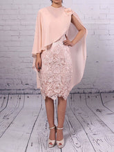Lace Chiffon V-neck Sheath/Column Knee-length Mother of the Bride Dress with Flowers