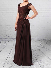 Elegant Chiffon Tulle V-neck A-line Floor-length Beading Mother of the Bride Dress