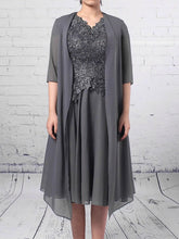 V-neck A-line Knee-length Beaded Chiffon Tulle Mother of the Bride Dress