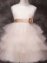Knee-length Ball Gown Flower Girl Dress with Scoop Neck and Satin Sashes / Ribbons