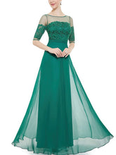 A-line Illusion Chiffon Floor-length Appliques Lace Prom Dresses