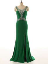 Sheath/Column Prom Dresses with Scoop Neck and Split Front Train