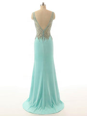 Silk Like Satin Sheath/Column V-neck Split Front Prom Dress with Sweep Train