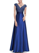 A-line V-neck Satin Beaded Prom Dresses