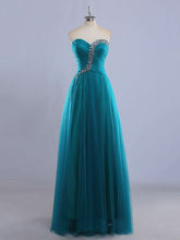 A-Line Sweetheart Tulle Floor-Length Beaded Prom Dress
