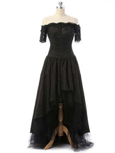 A-Line Off-the-Shoulder Lace Tulle Asymmetrical Beading Prom Dress