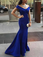 Elegant Ruffles Prom Dresses - Off-the-shoulder Satin Trumpet/Mermaid Sweep Train