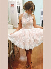 Elegant A-line High Neck Tulle Short/Mini Prom Dress with Appliques Lace