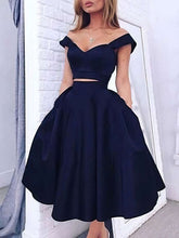 Short Prom Dresses - A-line Off-the-shoulder Satin Tea-length w/ Pockets