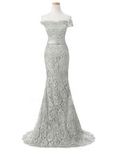 Mermaid Off-the-Shoulder Lace Prom Dress with Sweep Train Appliques