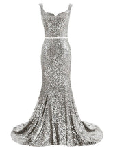 Stunning Trumpet/Mermaid Prom Dress with Square Neckline and Court Train, Sequined Sashes / Ribbons