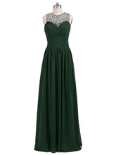 A-line Scoop Neck Floor-length Chiffon Beading Prom Dresses