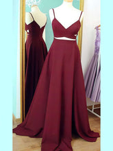 A-line V-neck Satin Prom Dresses with Sweep Train