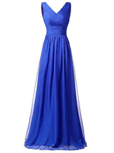 Simple A-line V-neck Chiffon Sequined Prom Dress with Ruffles and Backless Floor-length Design