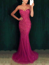 Mermaid Sweetheart Tulle Prom Dress with Trumpet Sweep Train and Beading