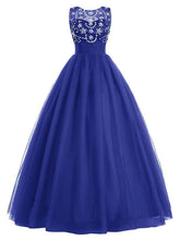 Royal Blue Beaded Prom Dress with Open Back and Tulle Skirt