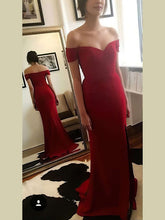 Mermaid Off-the-shoulder Prom Dress in Stretch Crepe with Split Front and Sweep Train