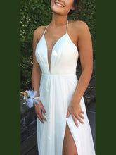 A-line V-neck Chiffon Floor-length Split Front Prom Dresses