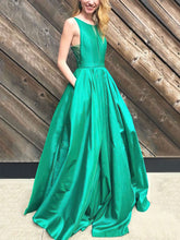 Princess Scoop Neck Taffeta Floor-length Prom Dress with Pockets