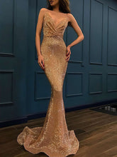 V-neck Shimmer Crepe Prom Dress: Trumpet/Mermaid Sweep Train