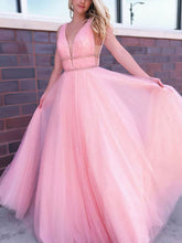 Glamorous V-neck Ball Gown Tulle Beading Prom Dress