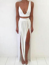 Elegant Chiffon V-neck A-line Floor-length Split Front Prom Dresses