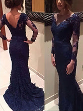 V-neck Lace Appliques Trumpet/Mermaid Sweep Train Prom Dress