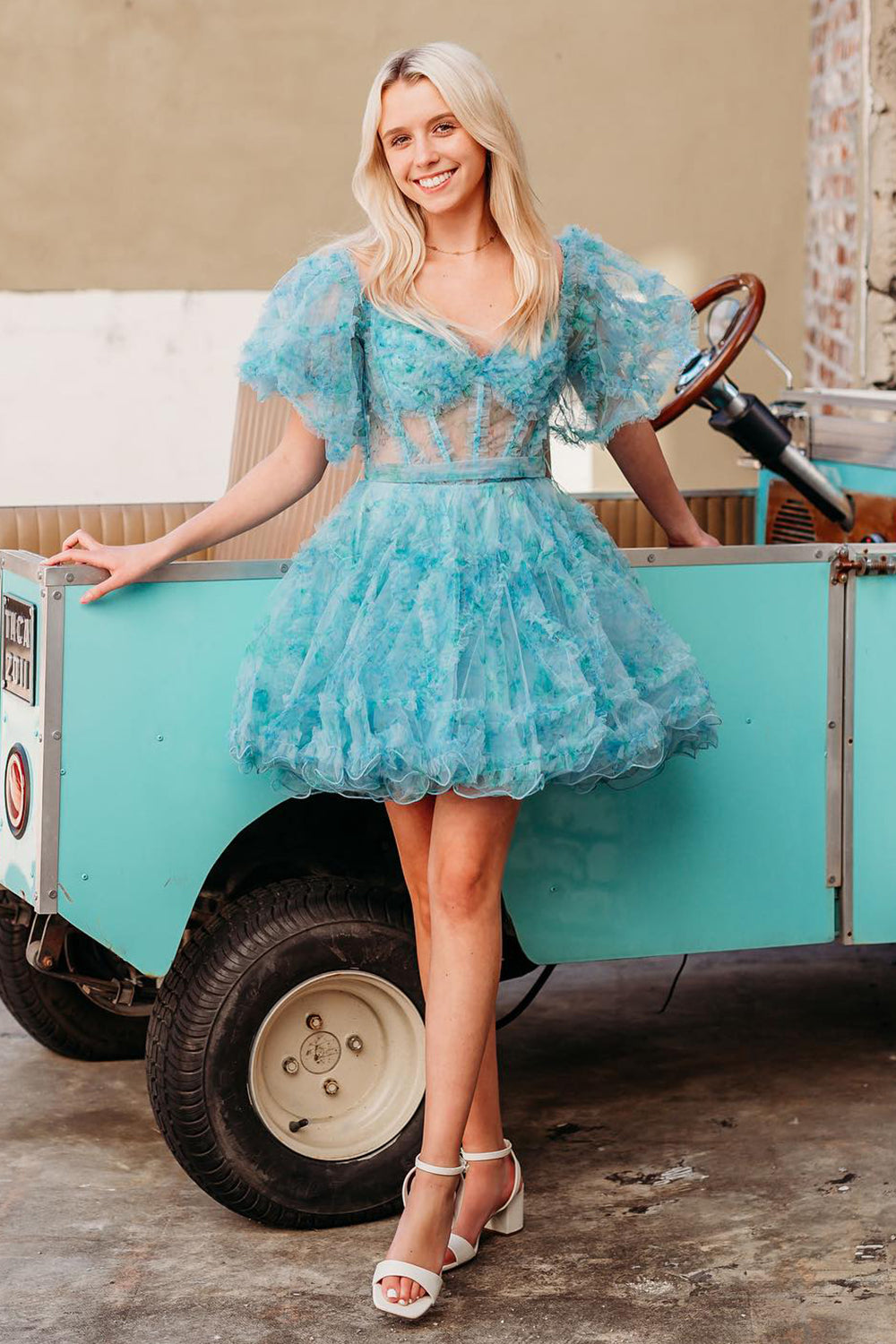 Purple Floral A-Line Short Homecoming Dress/Mini Dress