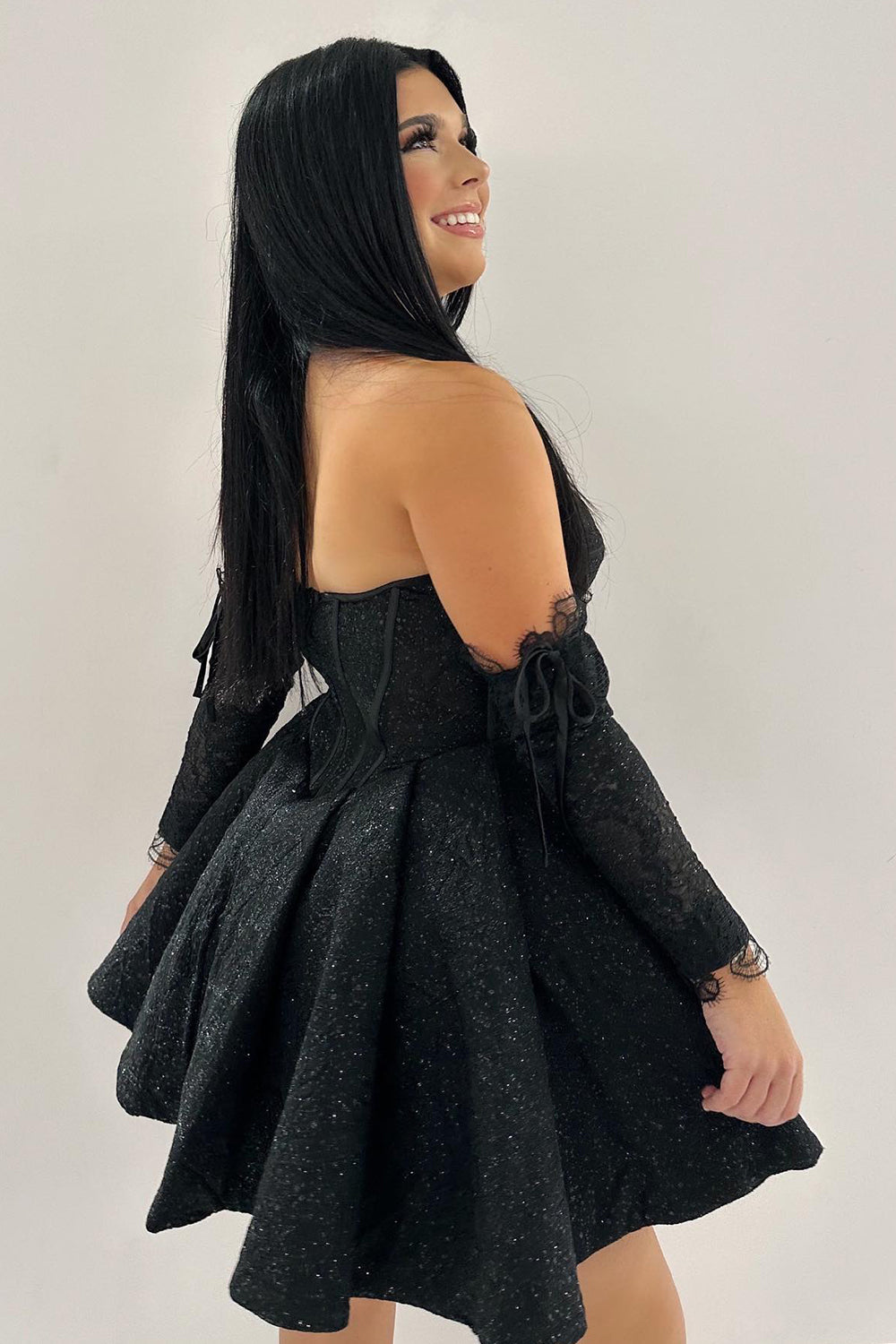 Sparkly Black Sweetheart A Line Corset Homecoming Dress/Mini Dress