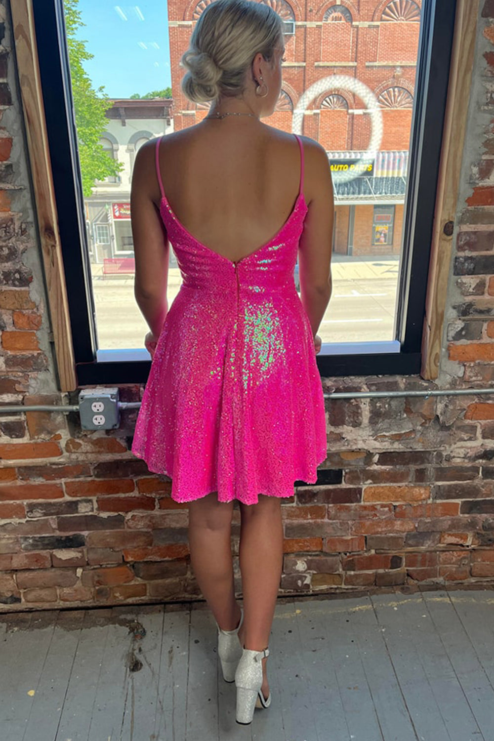 Sparkly Fuchsia Sequins A Line Short Homecoming Dress/Mini Dress
