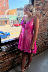 Sparkly Fuchsia Sequins A Line Short Homecoming Dress/Mini Dress